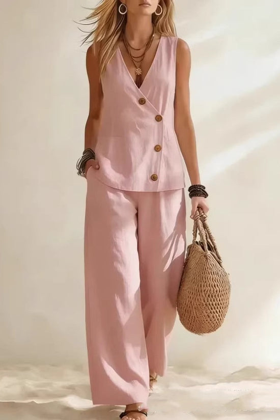 Women's Button Up Cardigan Vest Pants Set 