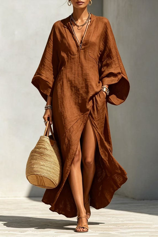 Batwing-sleeve Loose-fitting Maxi-length Resort Dress 