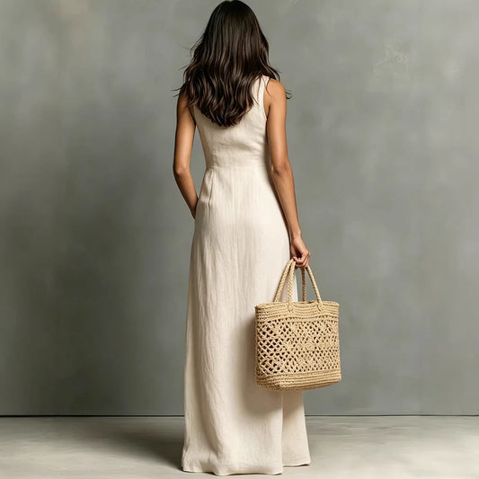 Women's Stand-Collar A-Line Maxi Dress – Resort & Vacation Style 