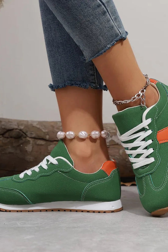 PU Leather Contrast Round Toe Flats Sneakers 