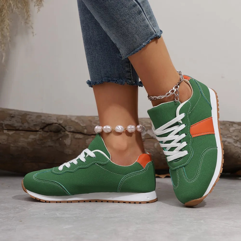 PU Leather Contrast Round Toe Flats Sneakers 