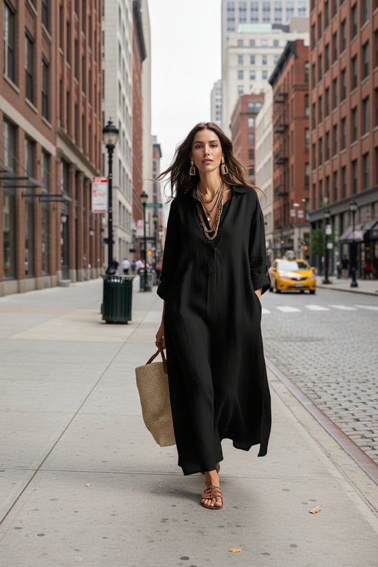 Casual Long-sleeve Shirt Dress, Laid-back Style Dress 