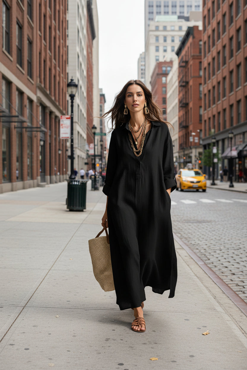 Casual Long-sleeve Shirt Dress, Laid-back Style Dress 