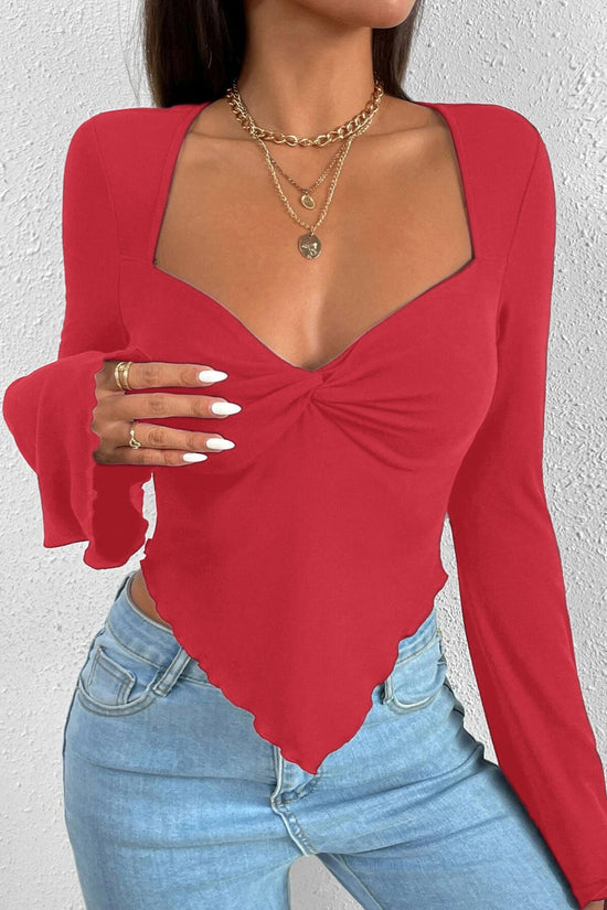 Ladies' elegant style T-shirt for spring and summer new style, slim fit short cut with slanted collar, solid color top 