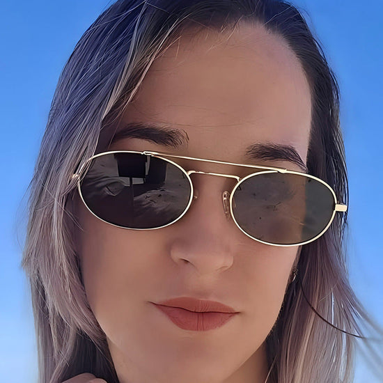 Retro Oval Fashionable Dual-Beam Metal Sunglasses For Sun Protection 