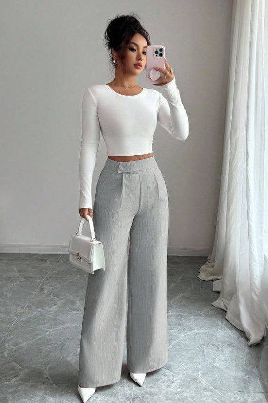Womens Solid-color Casual All-match Long Pants With A Waist Panel Seam 