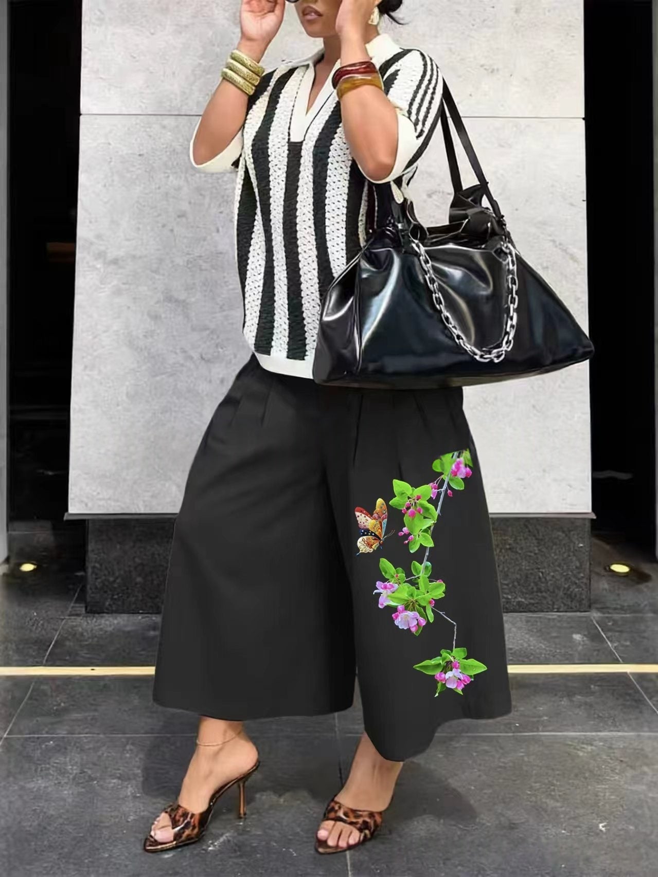 Fashionable Casual Camouflage Workwear-style Loose Wide-leg Pants 