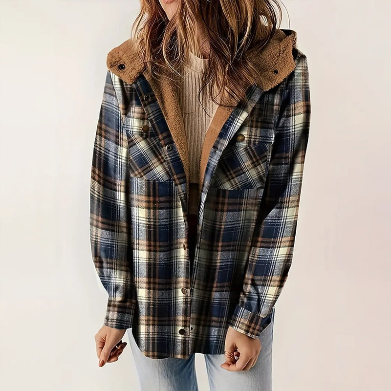 Women's Plaid Button-Up Long Sleeve Jacket CJ US