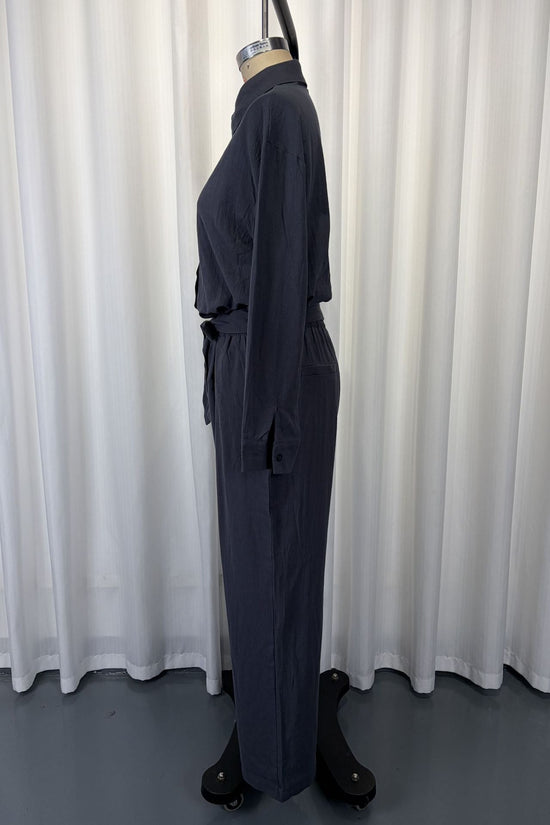 Linen-Look Shirt & Wide-Leg Trouser Set | Drawstring Waist 2-Piece | Gray 