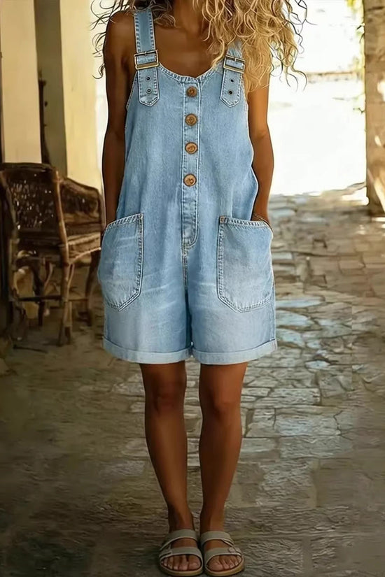 Loose Slimming High-waisted Denim Shorts Jumpsuit 