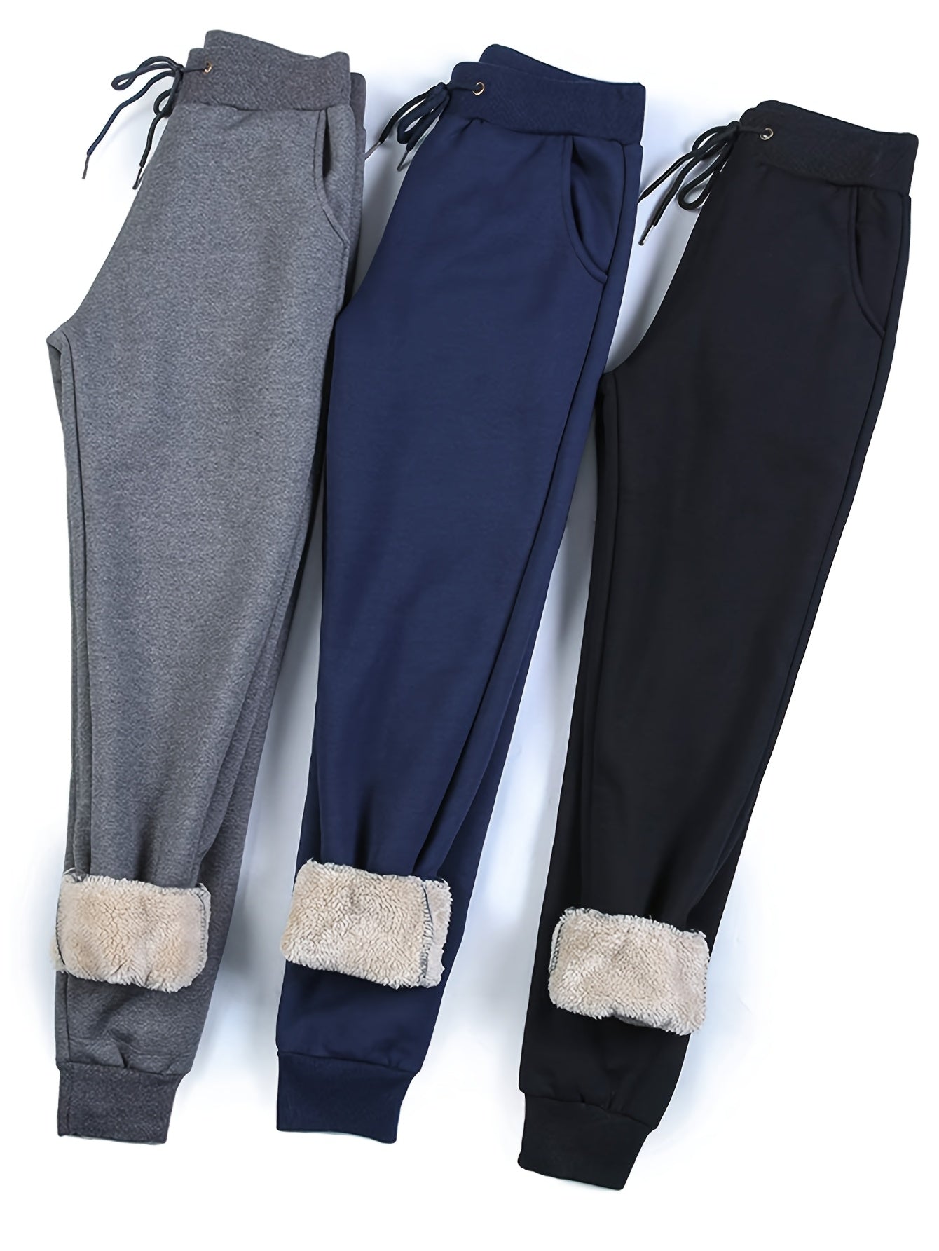 Women's Fleece Sweatpants Jogger Fleece Pants With Drawstring Waist, Boyfriend Style, Long, Solid Color, Slightly Stretchy Fabric 