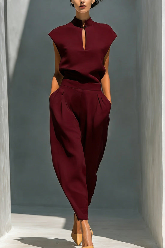 Chinese-style Satin Short-sleeve T-shirt And Pants Set For Women 