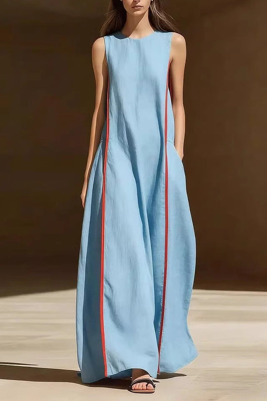 Women's Linen Sleeveless Loose Striped Dress 