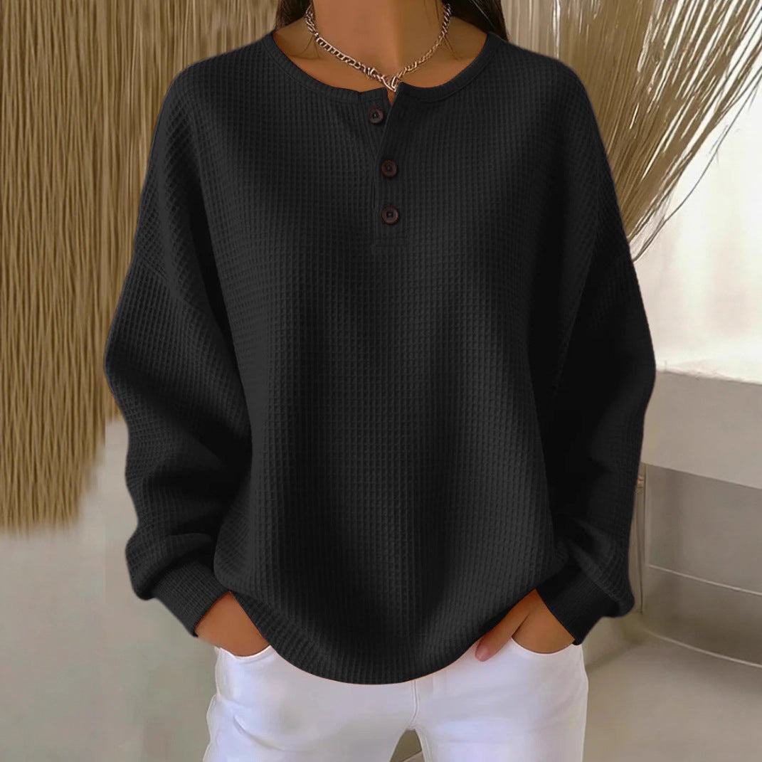 Round neck solid color pullover loose top 