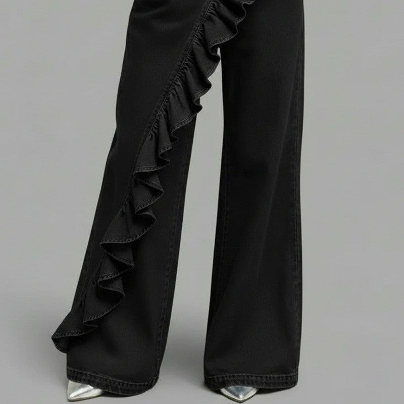 Vintage Irregular Mid-Waist Genuine Denim Pants for WomenSpring and Summer Fashion 