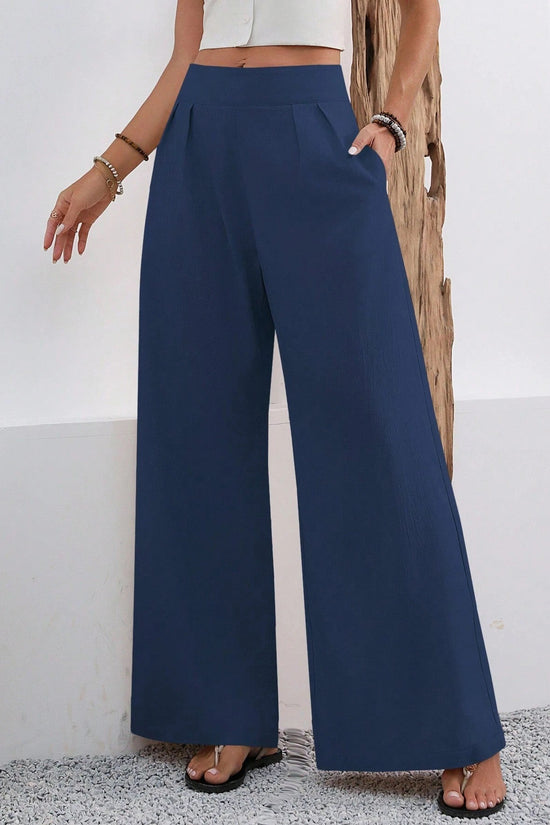 Pocketed High-waisted Fashionable Versatile Wide-leg Trousers Long Pants 