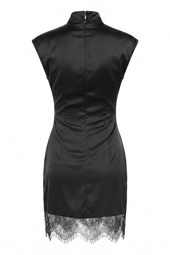 High neck lace patchwork slim fit sleeveless dress for women 