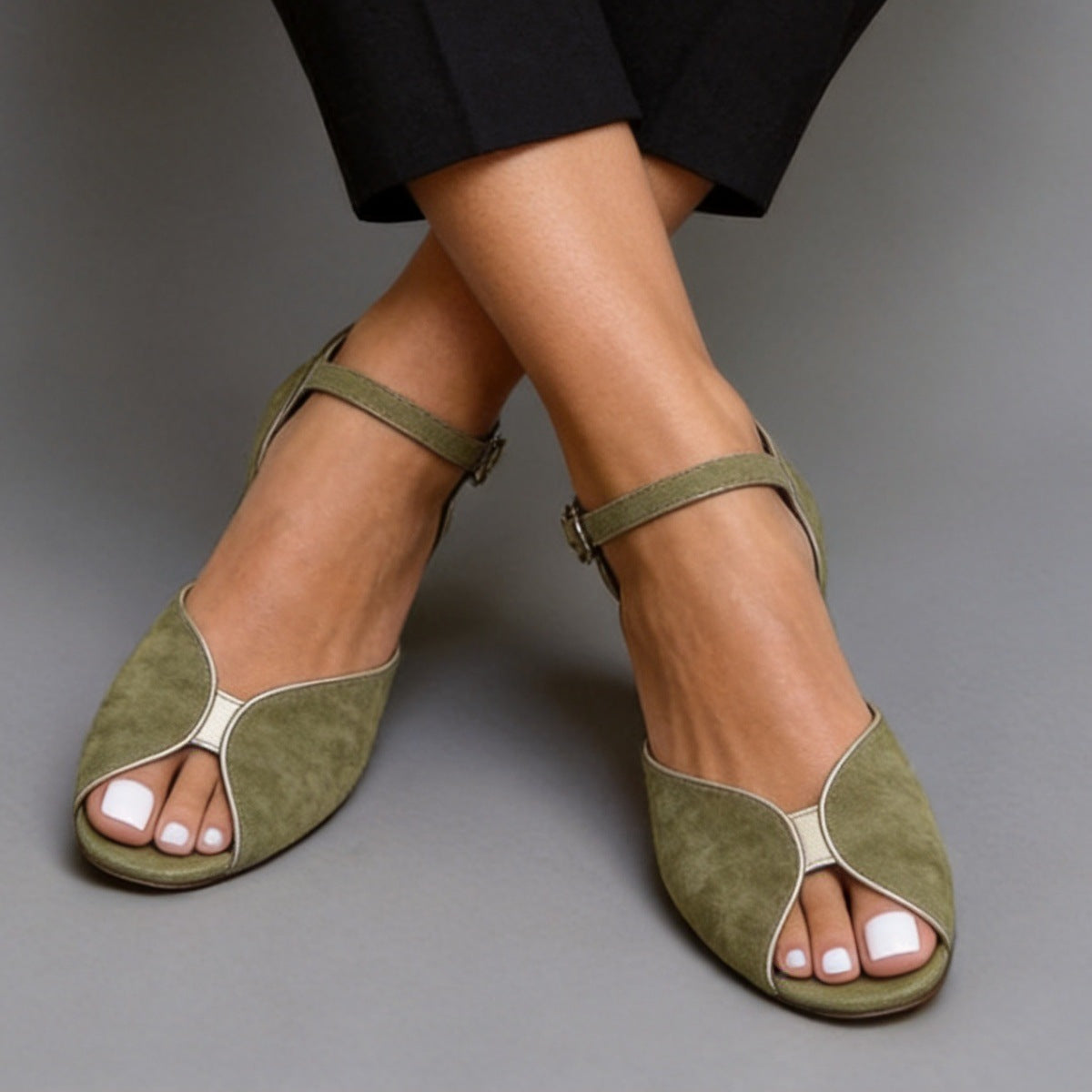 Casual flat bottomed fish mouth solid color suede women's sandals 