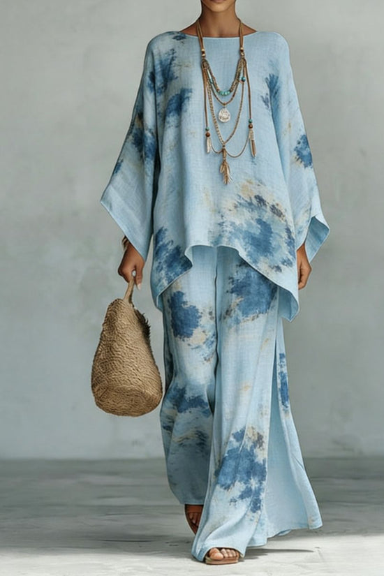 Women's Floral Print Linen Wide-Leg Two-Piece Set 