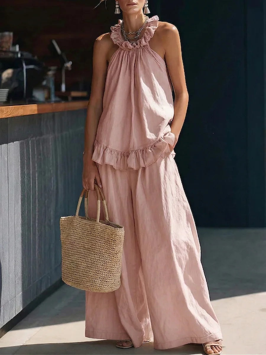 SpringSummer Halterneck Loose Casual Womens Set 