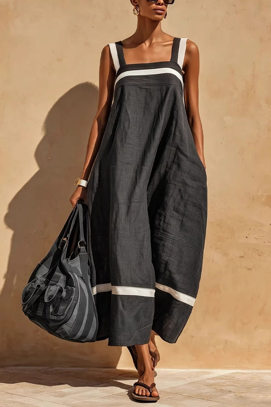 Strap Contrast-Color Womens Casual Loose Dress 