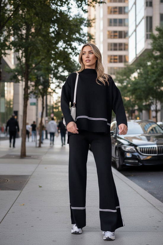 Women’s Solid Color Casual Two-Piece Set – Loose Top & Bootcut Pants Suit - FitiqueFit