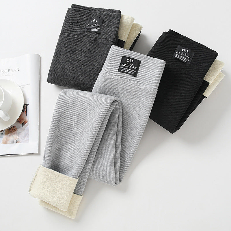 Leggings Women's Outer Wear High Waist Tight Season Lambswool Fleece Lined Padded Warm Keeping Pants 