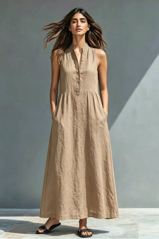 Resort-style Stand-collar Maxi Dress 