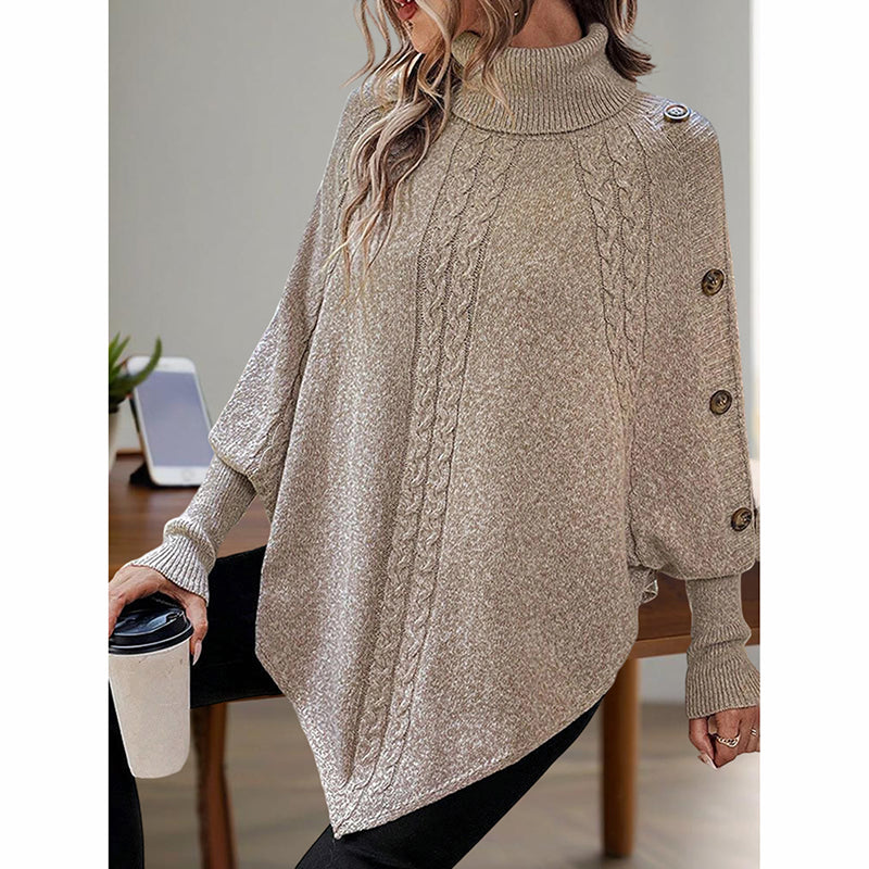 Women's Asymmetry Hem Turtleneck Sweater - Batwing Long Sleeve Casual Pullover For Fall Winter 