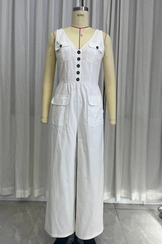 Summer pocket V-neck vest high waisted jumpsuit for women 