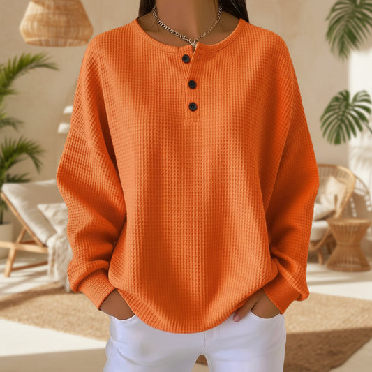 Round neck solid color pullover loose top 