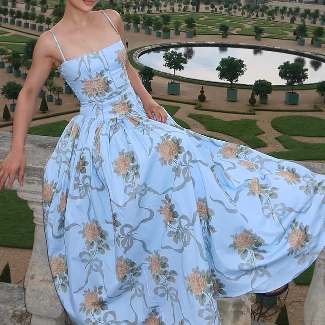 Sexy Printed Strapless Dress Summer Fitted Backless Long Dress Elegant High-End Style Beautiful Summer Dress 
