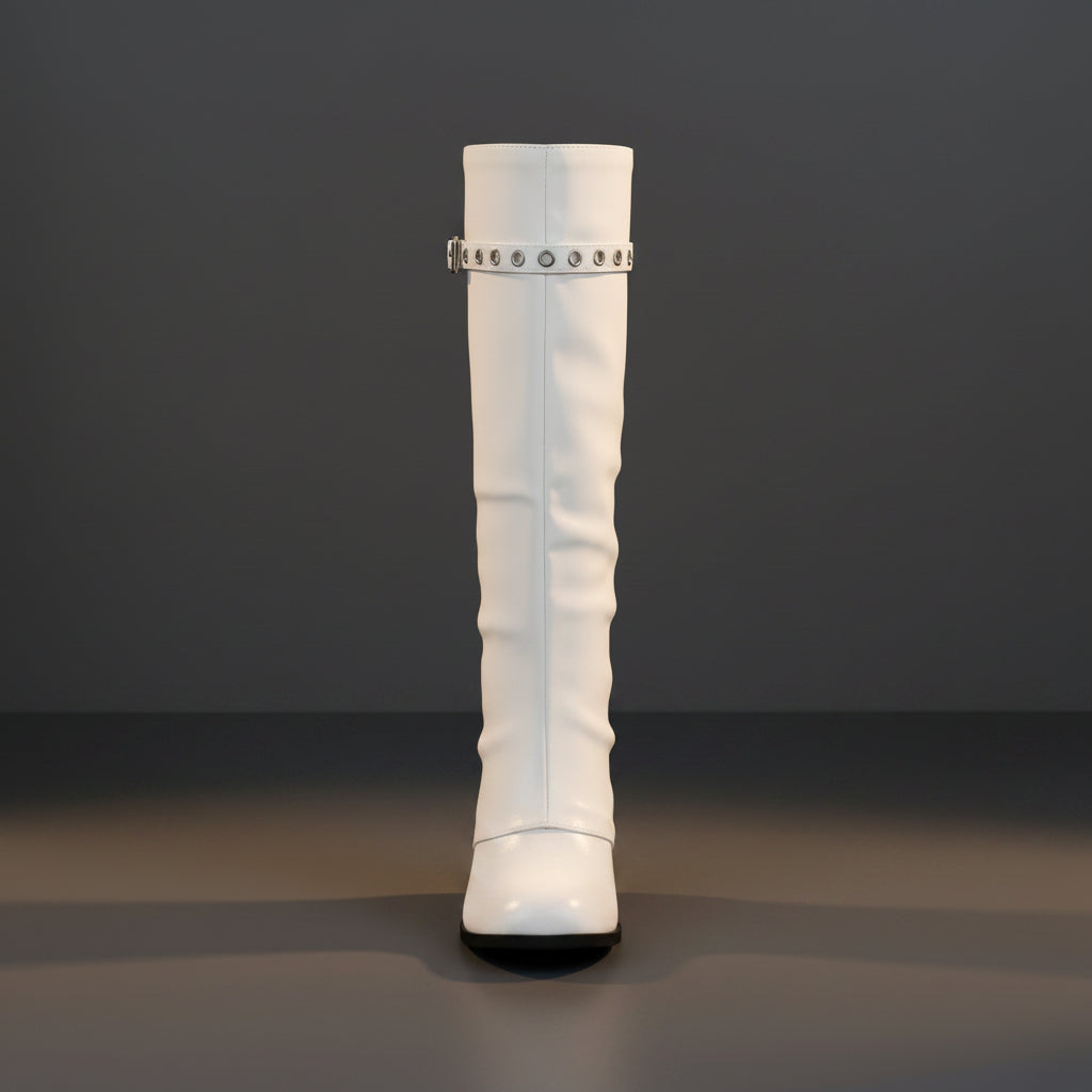 High Heel Chunky Large Size Slip-On Combat Boots for Women 