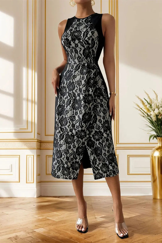 🌹 Slit Rose Round Neck Sleeveless Midi Dress eprolo