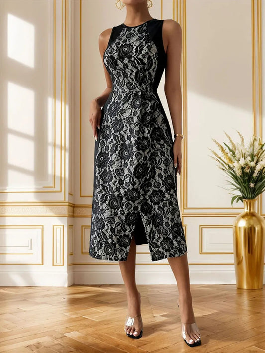 🌹 Slit Rose Round Neck Sleeveless Midi Dress eprolo