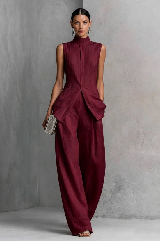 Solid color sleeveless pants set 