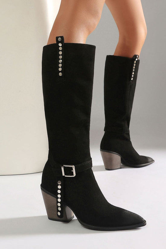 Lady's High Heel Boots with Studs, Pointed Toe, High Shaft Western Style Made to order, ships in 7 days 