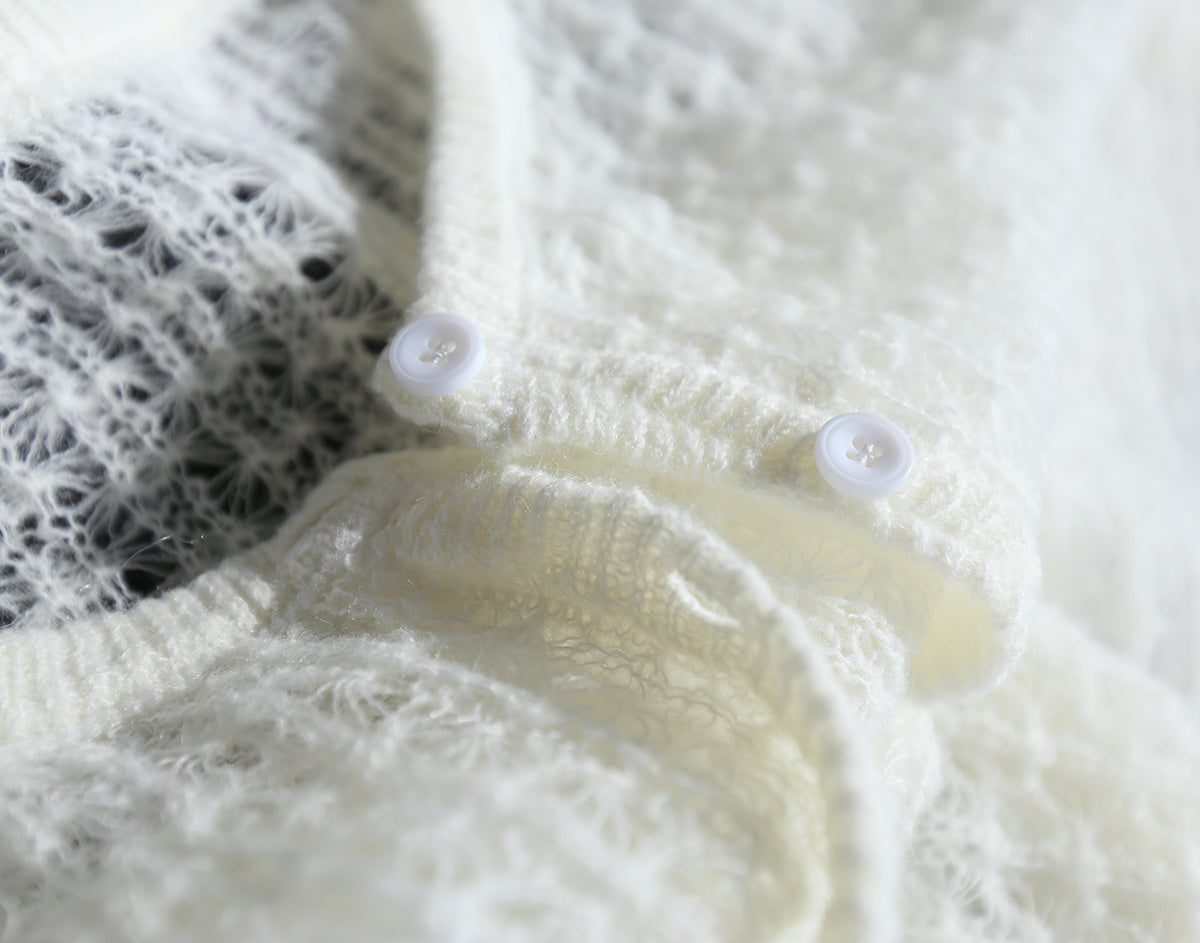 Mohair Crochet Hollow Knit Cardigan Sweater CJ