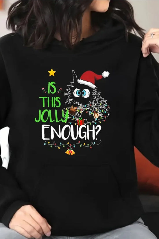 Women Christmas Cat Print Hoodie Plus Size Long Sleeve Pullover Sweatshirt With Pockets CJ US