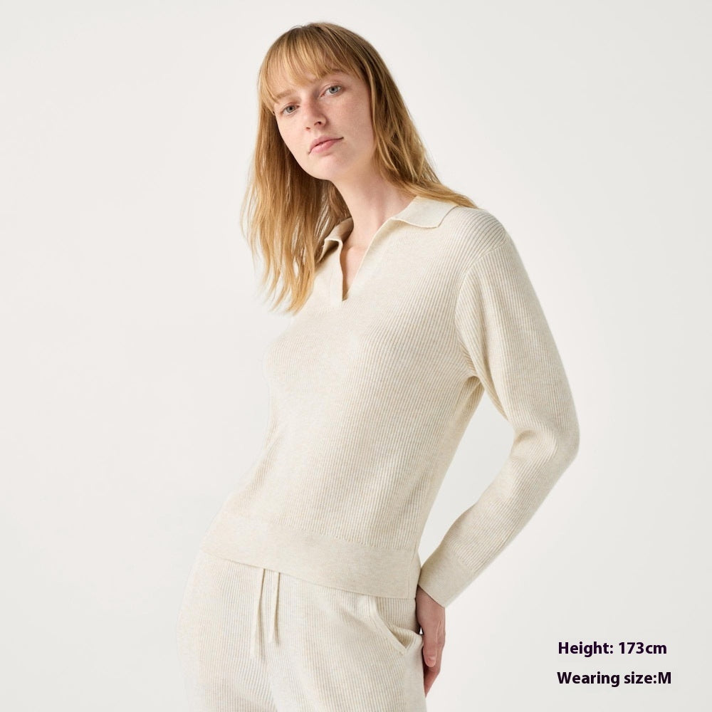 Women’s Ribbed Half-Open Collar Sweater CJ