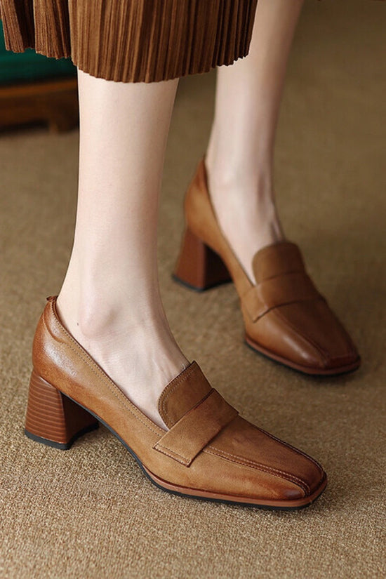 Square-toe Chunky-heel Mid-heel Low-cut Shoes 