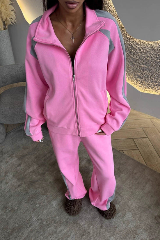 Womens Long-Sleeve Zip-Up Jacket And Sweatpants Two-Piece Set 