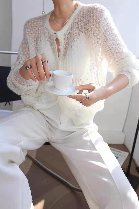 Mohair Crochet Hollow Knit Cardigan Sweater CJ