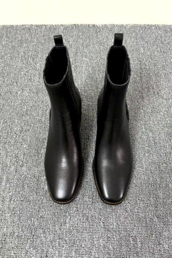 Mid-heel Chunky-heel Retro Square-toe Matte Leather Womens Boots 