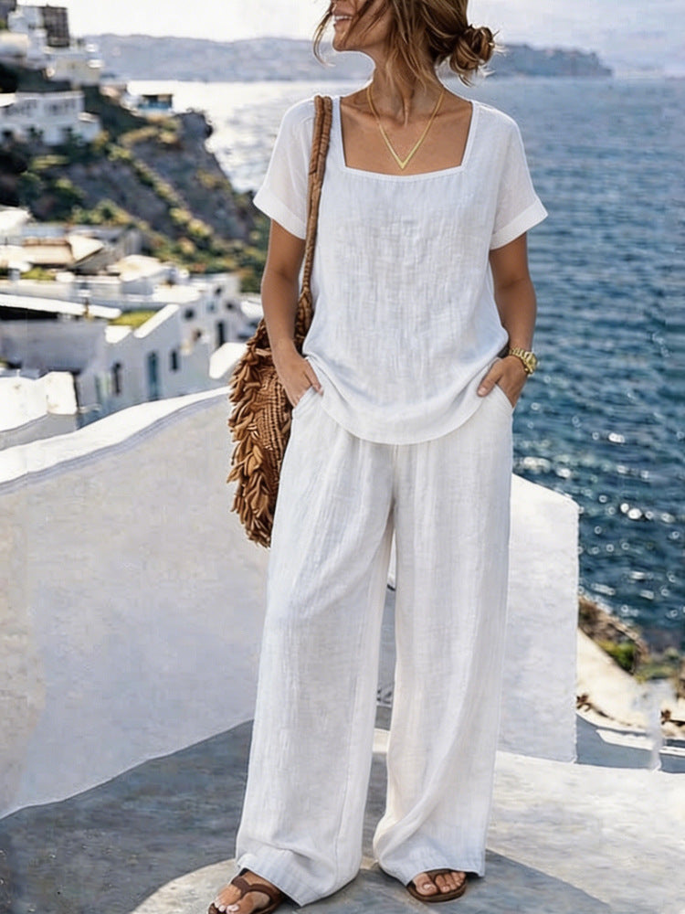 Women's Square-Neck Short-Sleeve Pantsuit 