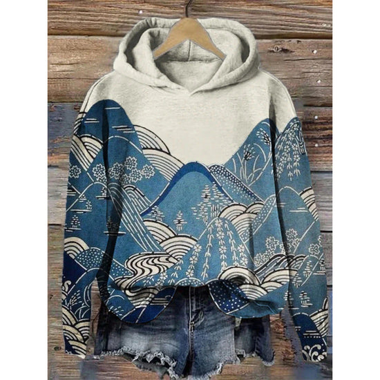 Womens Printed Hooded Long-Sleeve Pullover Sweatshirt 