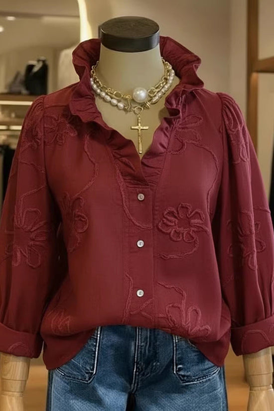 Lace-embroidered Cotton-linen Sweet Blouse 