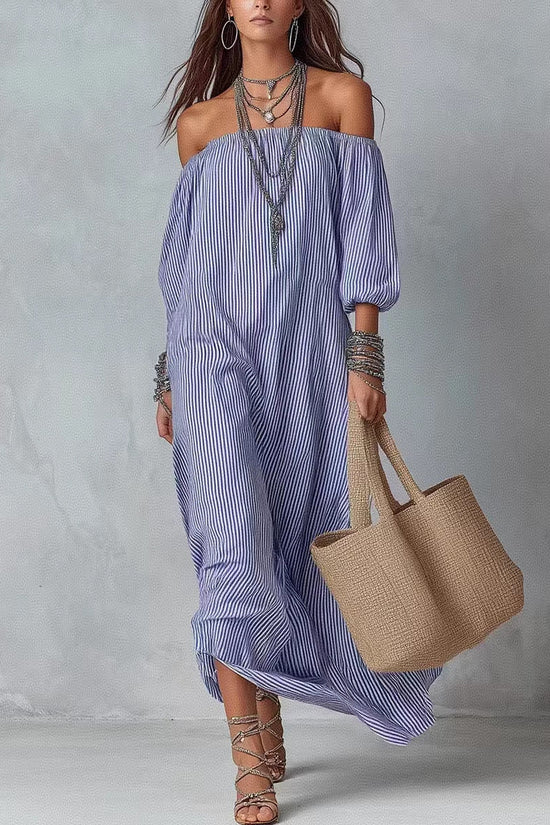 New SpringSummer Elegant Striped Loose-Fit Chic Holiday Dress For Women 