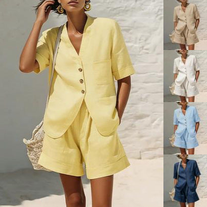 Loose-fitting Cotton And Linen Two-piece Set 