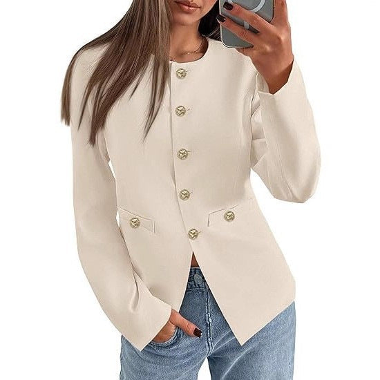 Round Neck Long Sleeve Button Cardigan 